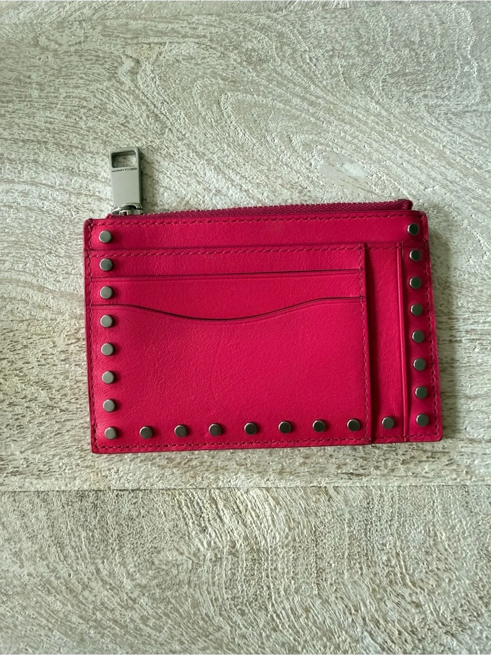Rebecca Minkoff Hot Pink Studded Leather Card Holder Wallet